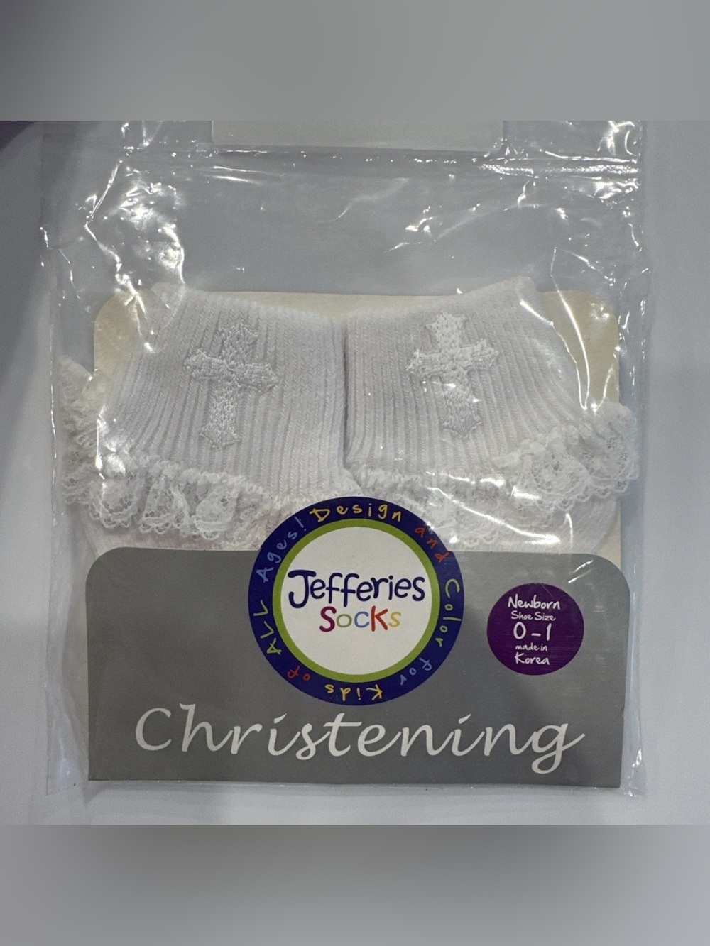 Jefferies Socks Christening Lace Socks Newborn 0-1 Shoe Size Cross New In Pack